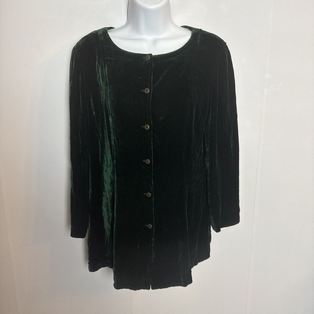 Dana‎ B & Karen Womens Velvet Top 4 Silk Button Up Minimalist Forest Fairy Dark